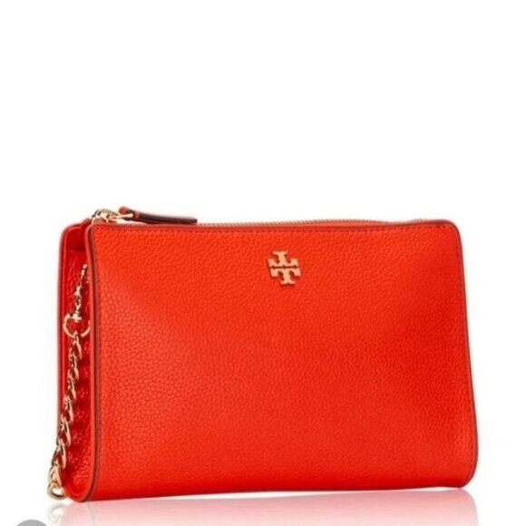Tory Burch Carter Poppy Red Slim Leather Crossbody - Picture 1 of 7